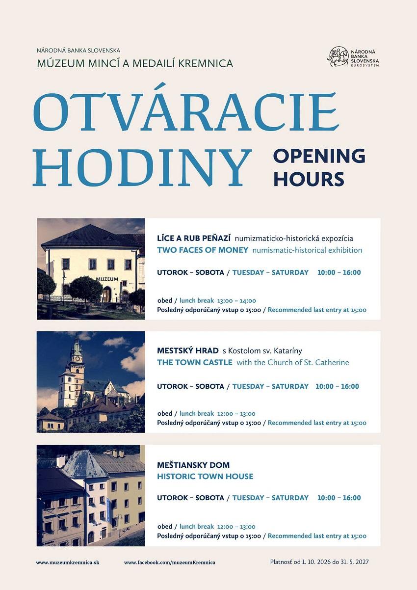 Otváracie hodiny NBS-Múzeum mincí a medailí Kremnica