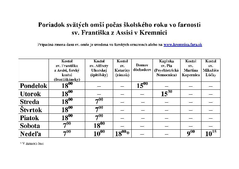 bohoslužby fara kremnica